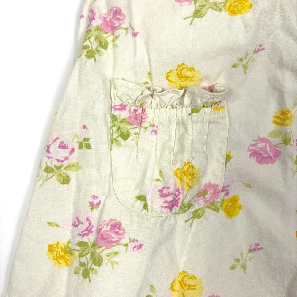 VTG Laura Ashley Floral Tie Back Dress Girls Sz 3T White Pink Cottage‎ Garden